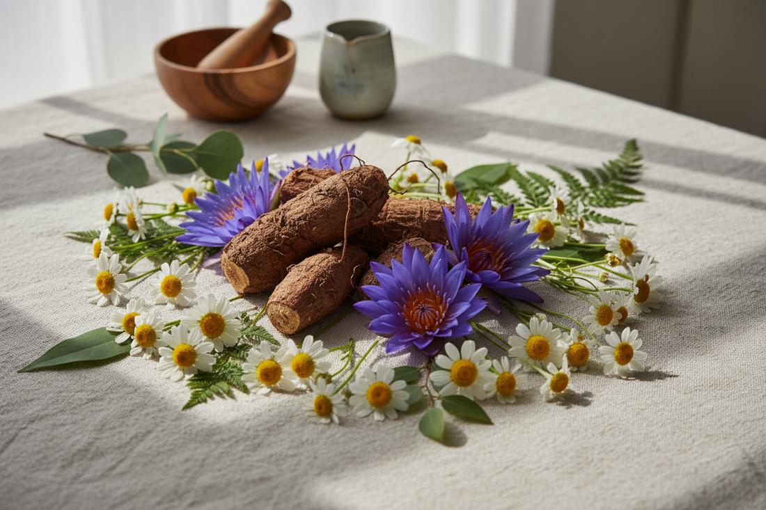 Calming Botanicals: How Herbs Like Kava, Chamomile & Blue Lotus Support Everyday Stress Relief